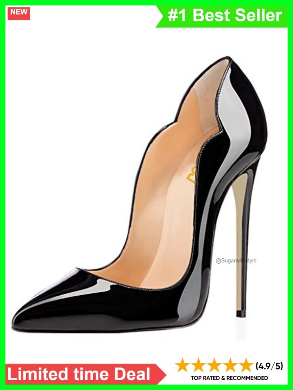 FSJ Women Pointed Toe Stiletto Heels Faux Leather Dress Pumps